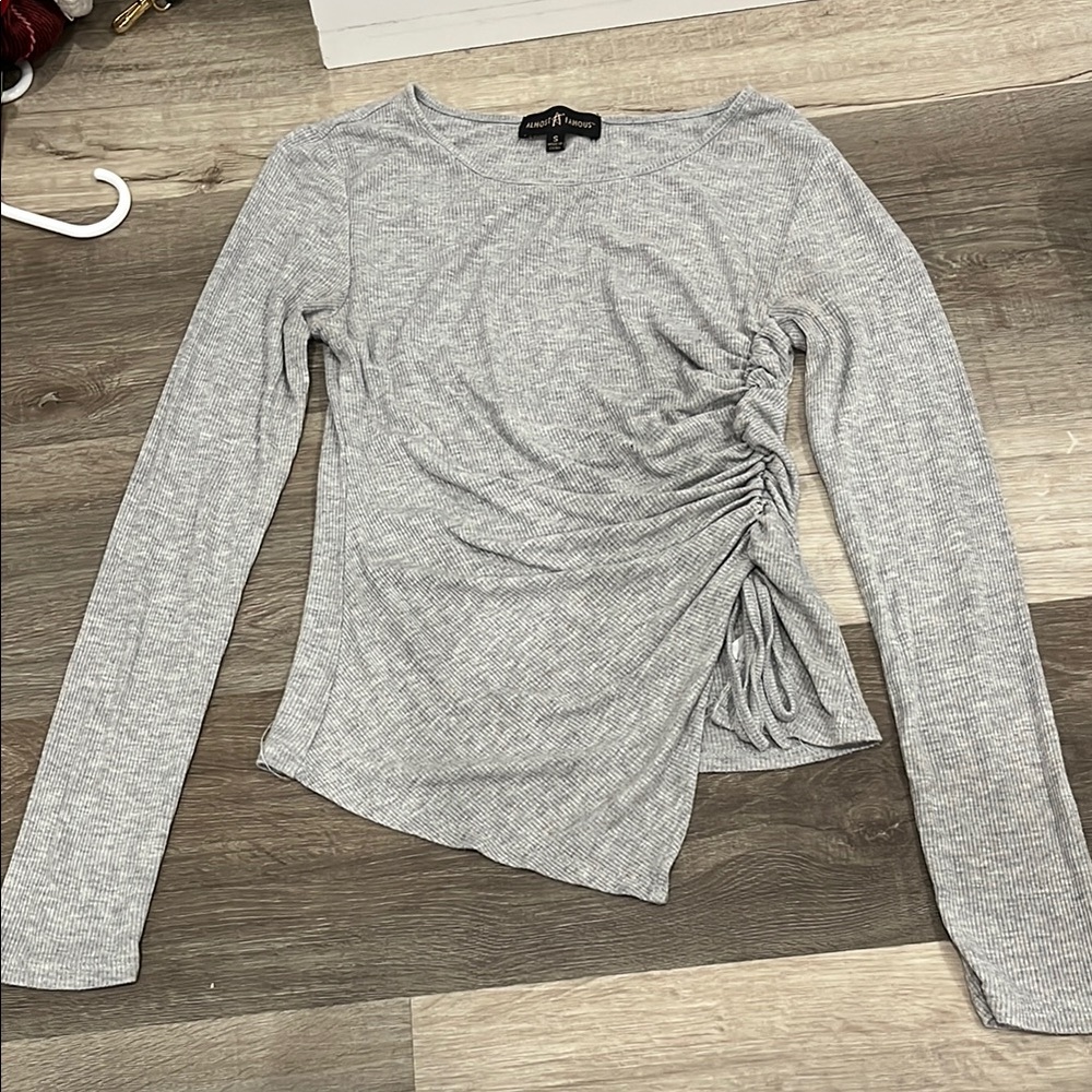 Gray Long Sleeve Ruched Top